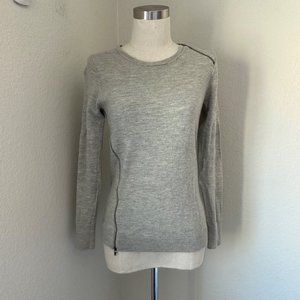 J. Crew Pullover Sweater Zip Crew Neck 100% Merino Wool Grey Color Sz S